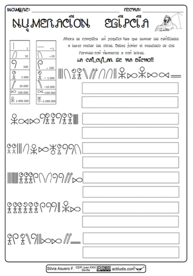 hoja de trabajo del sistema numérico egipcio
