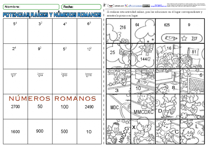 Actividades Con Números Romanos Potencias Y Raíz Cuadrada Actiludis 4062