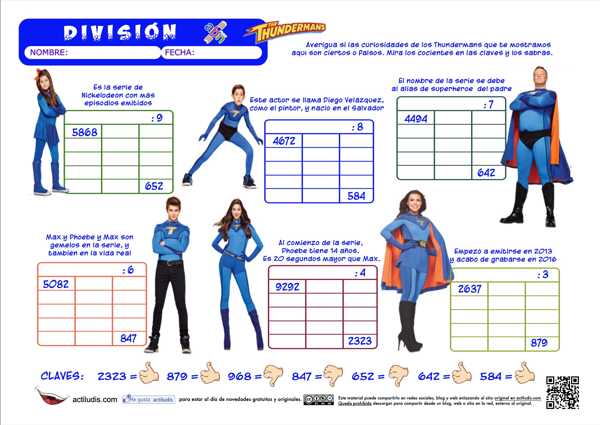 Actividad interactiva de dividir de 4 cifras entre 1 con los personajes de los  Thundermans - Actiludis